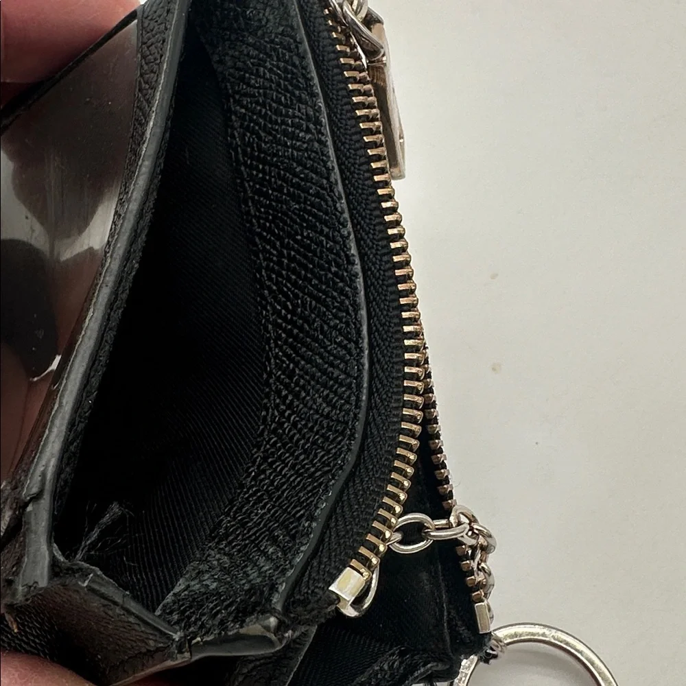 Coach Mini Skinny Cross Grain Leather ID Case Zip Top Closure Attached Key Ring - Picture 6 of 7